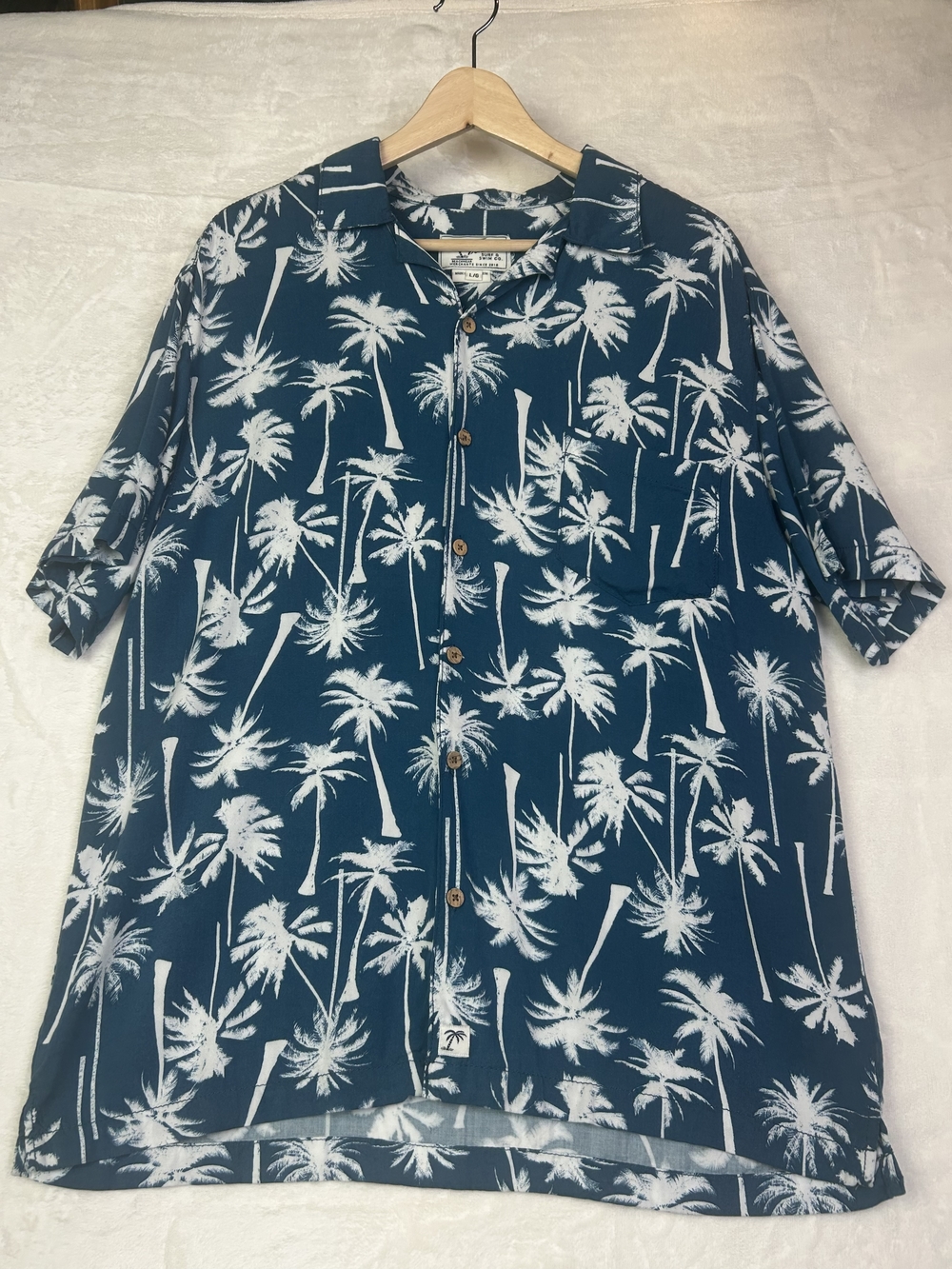 Trunks Hawaiian Shirt Mens Large Short Sleeve‎ Button Down Blue With Palm Trees